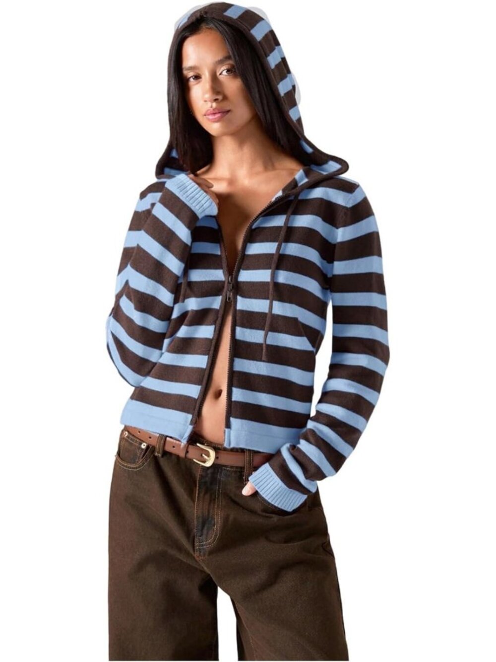 Chic Striped Zip-Up Hoodie for Women | Cozy Fall Sweater Cardigan | Preppy Style